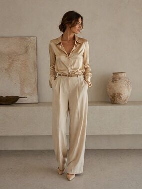Vintage Champagne Silk Button-Up Blouse | S/M